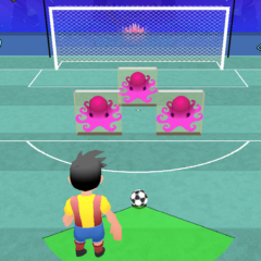Kick the ball through the moving octopus barrier in Free Kick Screamers.
